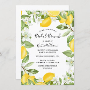 Elegant Yellow Lemons Watercolor Bridal Brunch Invitation