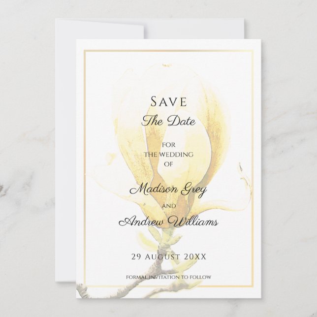 Elegant Yellow Magnolia Save the Date Invitation (Front)