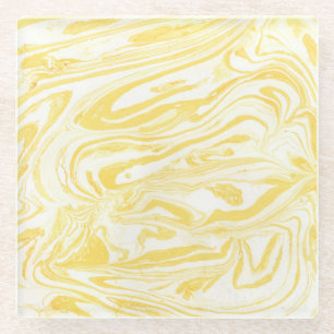 Elegant Yellow Marble: Hand-Drawn Texture Glass Coaster