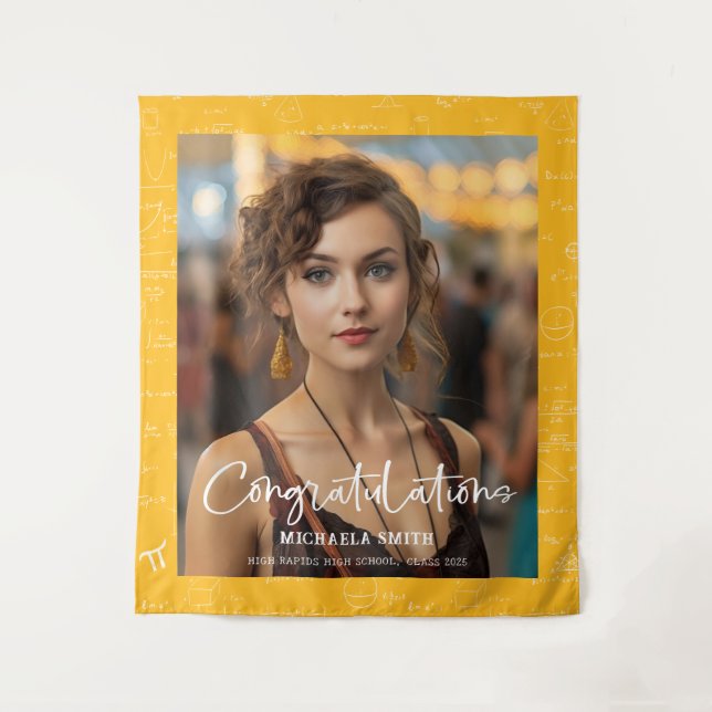 Elegant Yellow Math Congratulations Photo Graduate Tapestry (Front)