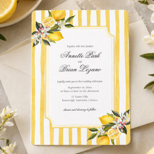 Elegant Yellow Mediterranean Lemon Wedding Holiday Card
