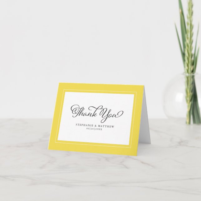 Elegant Yellow Modern Chic Borders Wedding Thank You Card (Front)