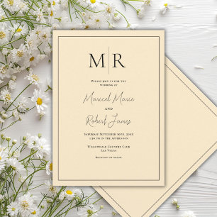 Elegant Yellow Monogram Modern Wedding Invitation
