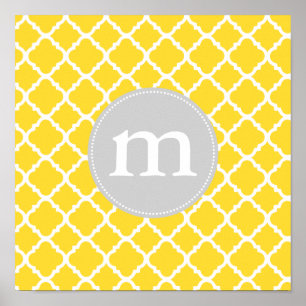 Elegant Yellow Moroccan Quatrefoil Personalised Poster