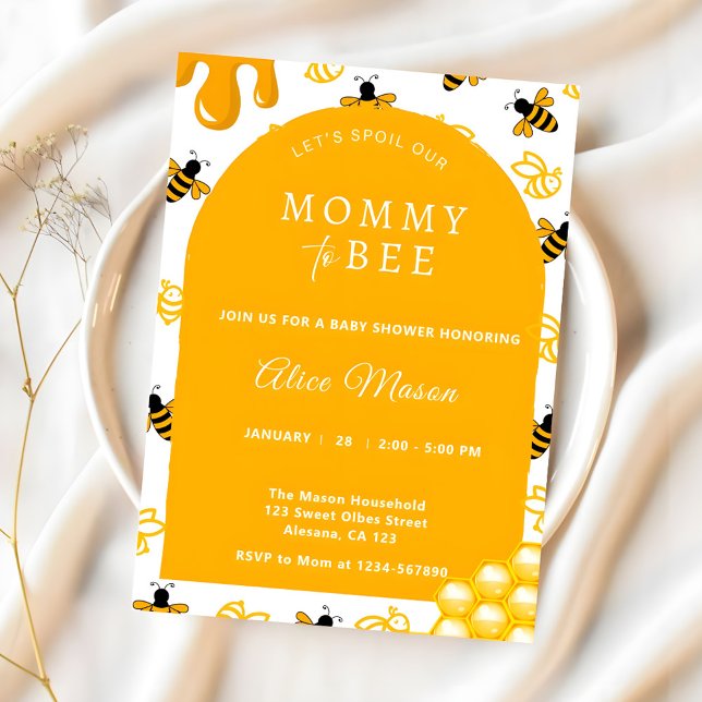 Elegant Yellow Mummy to Bee Baby Shower  Invitation (Mommy to Bee Honey Yellow Baby Shower Invitation)