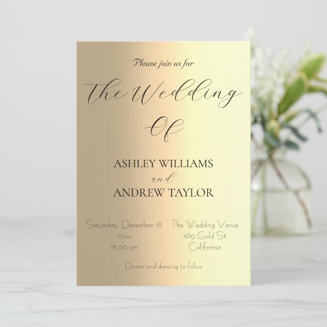 Elegant Yellow Ombre Pattern Classic Wedding Invitation (Standing Front)