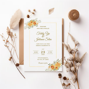 Elegant Yellow Orange Floral Wedding Invitation