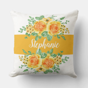 Elegant Yellow Orange Rose Floral Personalised  Cushion