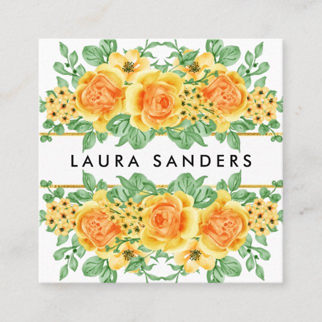 Elegant Yellow Orange Rose Flower Event Planner Square Business Card (Front)