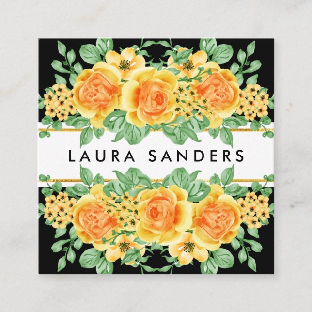 Elegant Yellow Orange Rose Flower Event Planner Square Business Card (Front)