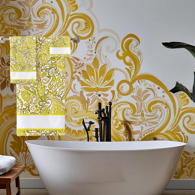 Elegant yellow paisley bath towel set (Creator Uploaded)