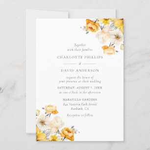 Elegant Yellow Peach Ivory Floral Wedding Invitation