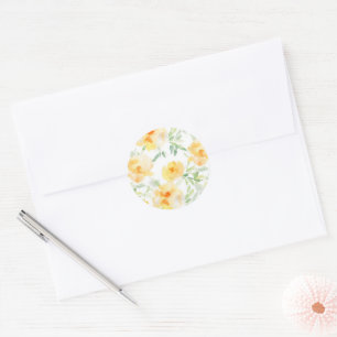 Elegant yellow peach orange watercolor floral classic round sticker