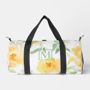 Elegant yellow peach orange watercolor floral duffle bag