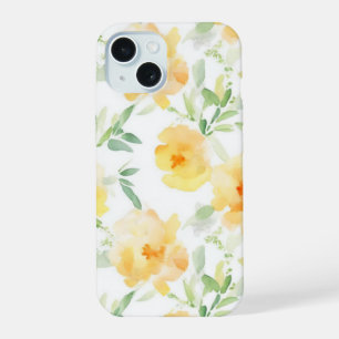 Elegant yellow peach orange watercolor floral iPhone 15 case