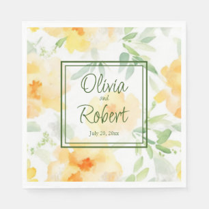 Elegant yellow peach orange watercolor floral napkin