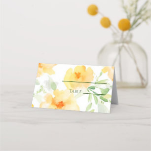 Elegant yellow peach orange watercolor floral place card