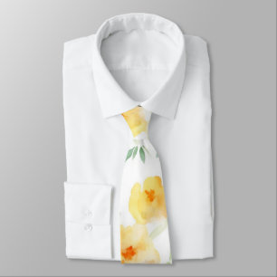 Elegant yellow peach orange watercolor floral  tie