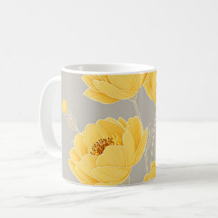 Elegant Yellow Peony Taupe Grey Modern Chic Coffee Mug