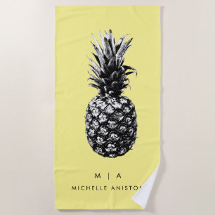 Elegant Yellow Pineapple   Monogram Custom Beach Towel
