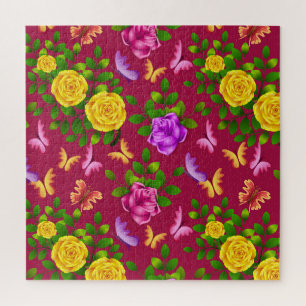 Elegant Yellow, Pink And Purple Rose Flower Jigsaw Puzzle