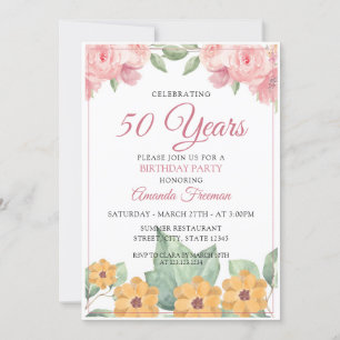 Elegant Yellow & Pink Floral Mother Birthday Invitation