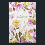 Elegant Yellow Pink Watercolor Floral Personalised Tea Towel<br><div class="desc">Elegant Yellow Pink Watercolor Floral Personalised Kitchen Towel</div>