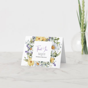 Elegant Yellow Purple Wildflower Wedding Thank You Card