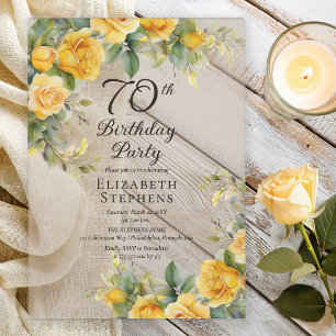 Elegant Yellow Rose 70th Birthday Party Invitation