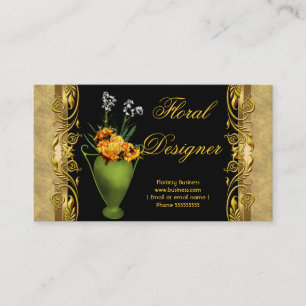Elegant Yellow Rose Black Gold Floristry Business Card
