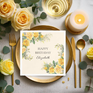 Elegant Yellow Rose Floral Birthday Party Napkin