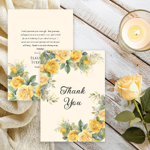 Elegant Yellow Rose Floral Birthday Party Thank You Card