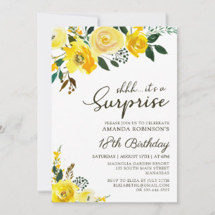 Elegant Yellow Rose Floral Surprise 18th Birthday Invitation