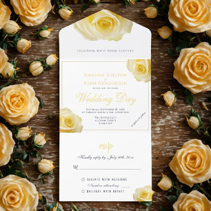 Elegant Yellow Rose Floral Wedding All In One Invitation