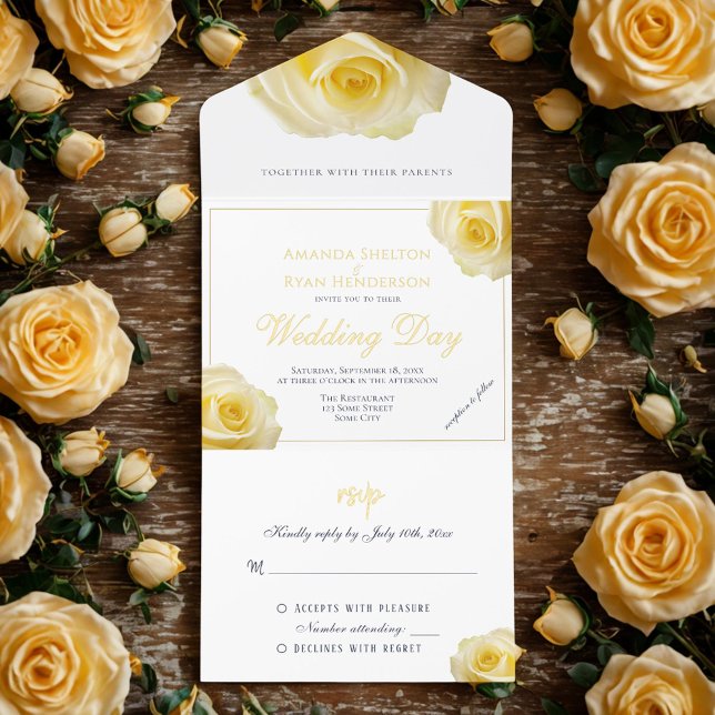 Elegant Yellow Rose Floral Wedding All In One Invitation (Creator Uploaded)