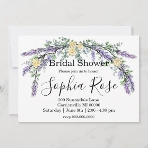 Elegant yellow rose lavender Bridal shower  Invitation