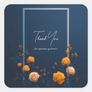 Elegant Yellow Rose Navy Blue Silver Frame Square Sticker
