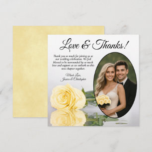 Elegant Yellow Rose Oval Photo Romantic Wedding Thank You Card