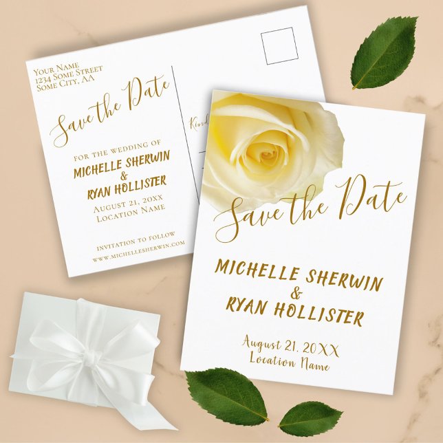 Elegant Yellow Rose Wedding Save the Date Announcement Postcard (Creator Uploaded)