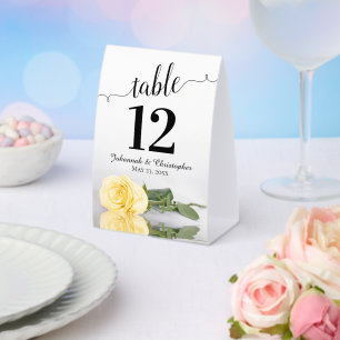 Elegant Yellow Rose Wedding Table Number