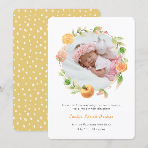 Elegant Yellow Rose Wreath Floral Photo Birth Announcement