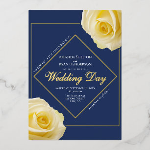 Elegant Yellow Roses Blue Floral Wedding Gold