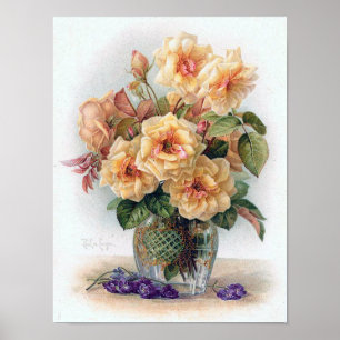 Elegant Yellow Roses in a Glass Vase Print