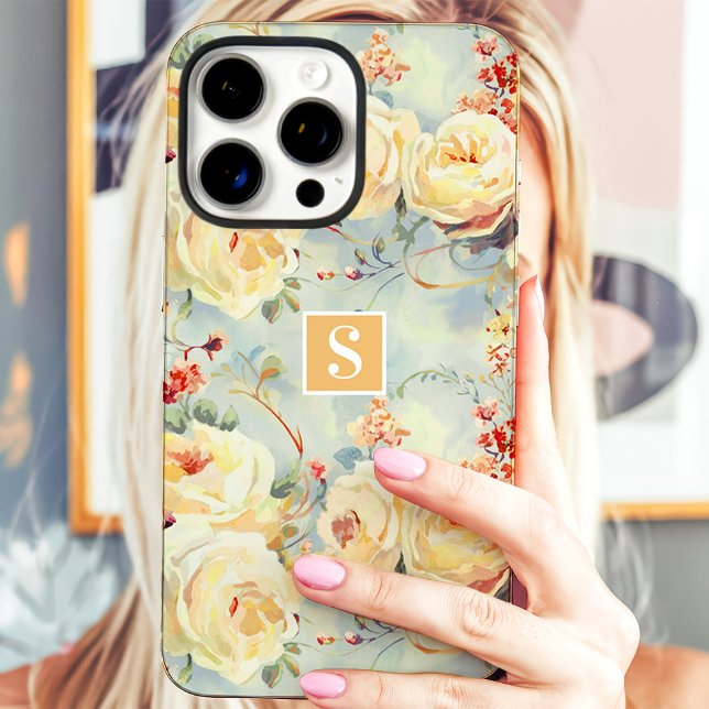 Elegant Yellow Roses Monogram Floral Case-Mate iPhone Case (Creator Uploaded)