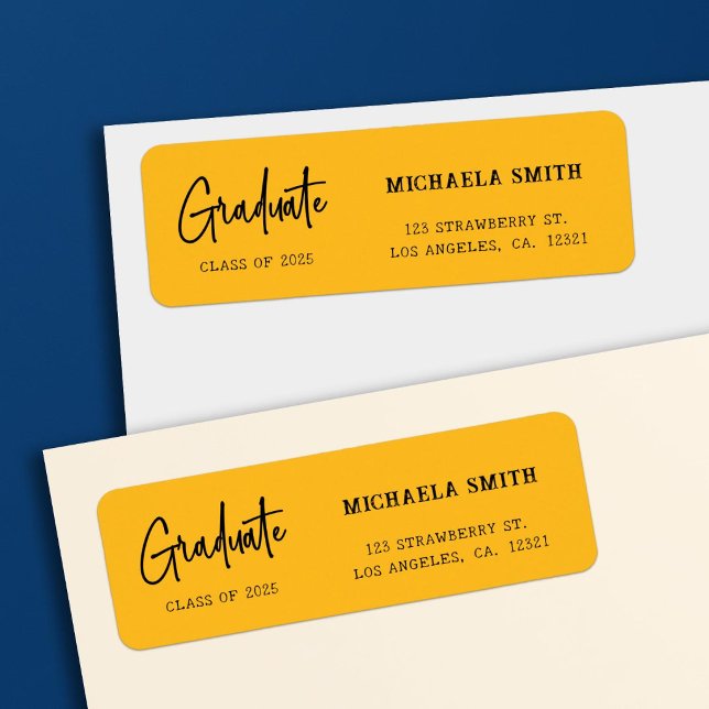 Elegant Yellow Script Graduation Return Address Label (Creator Uploaded)