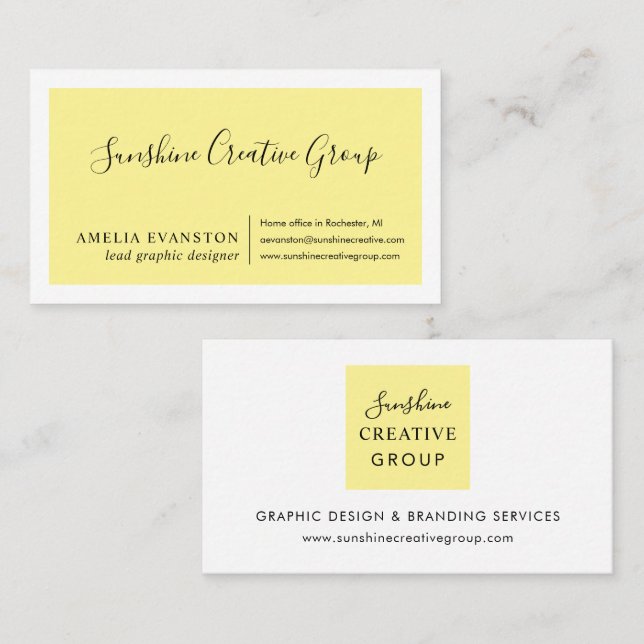 Elegant Yellow Script Professional Modern Business Card (Front/Back)