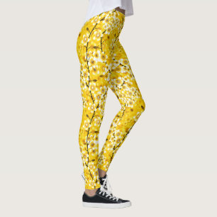 Elegant Yellow Spring Summer Blossom Floral Leggings