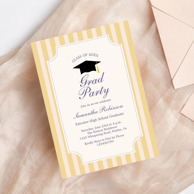 Elegant Yellow Stripes Graduation Party Invitation (Creator Uploaded)