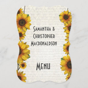 Elegant yellow sunflower country wedding menu