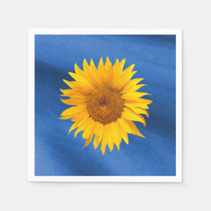 Elegant Yellow Sunflower on Royal Blue Wedding Napkin